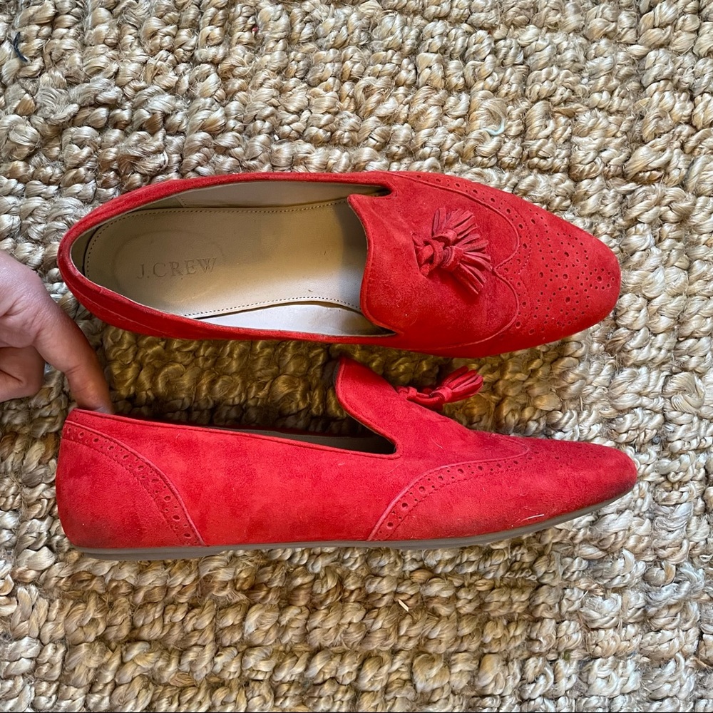 Red suede loafers